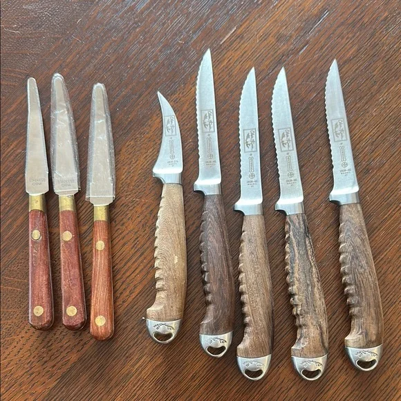 🇧🇷 Set of 5 MUNDIAL steak knives & 1 fish knife. Stamped Olivier Anquier. Brazil - Picture 1 of 12